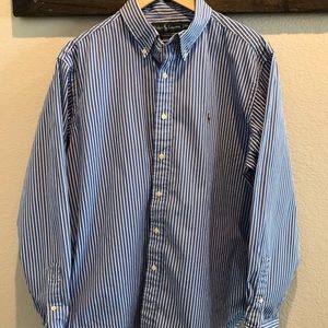 Blue and white striped Polo oxford.